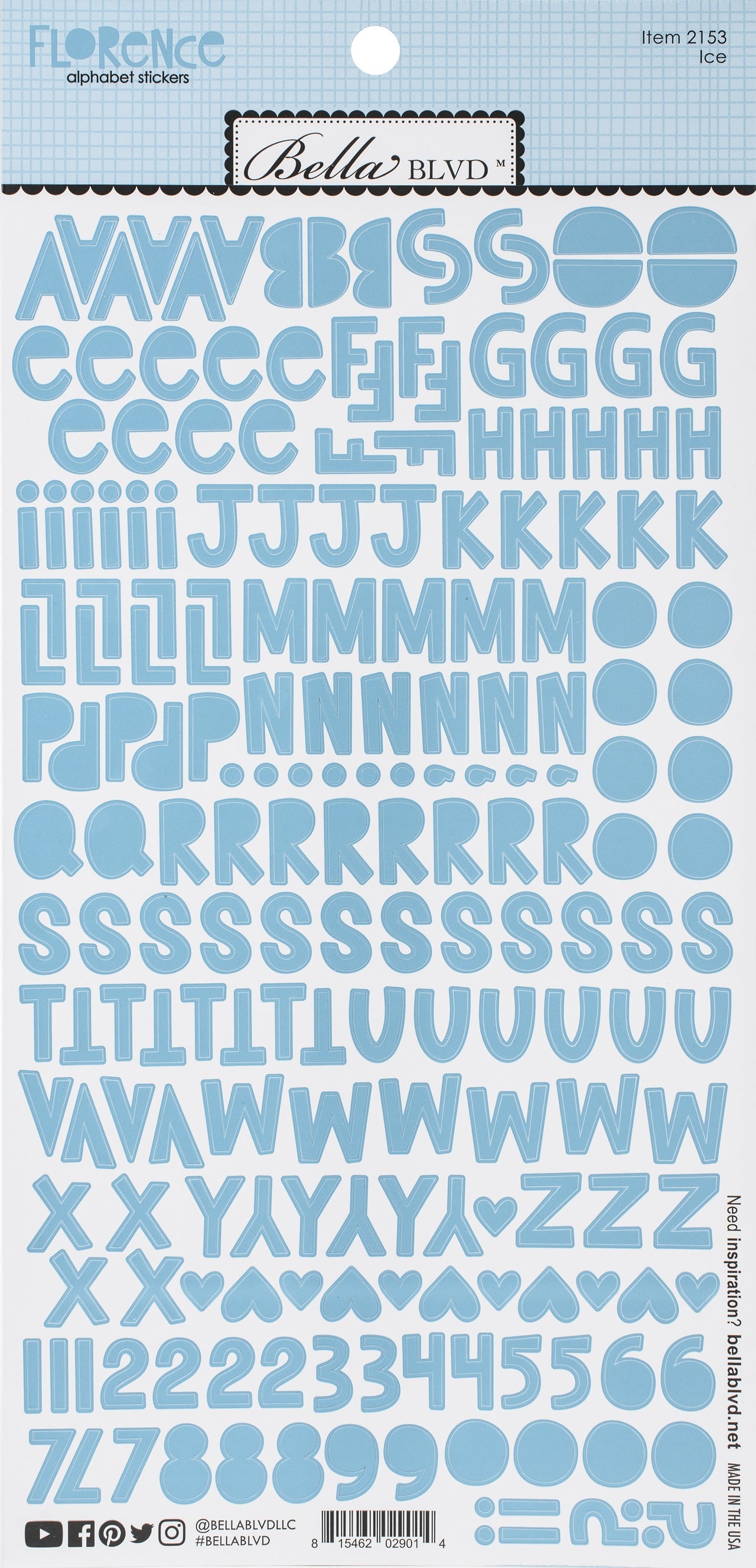Doodlebug Bella Florence Alphabet Stickers - Ice