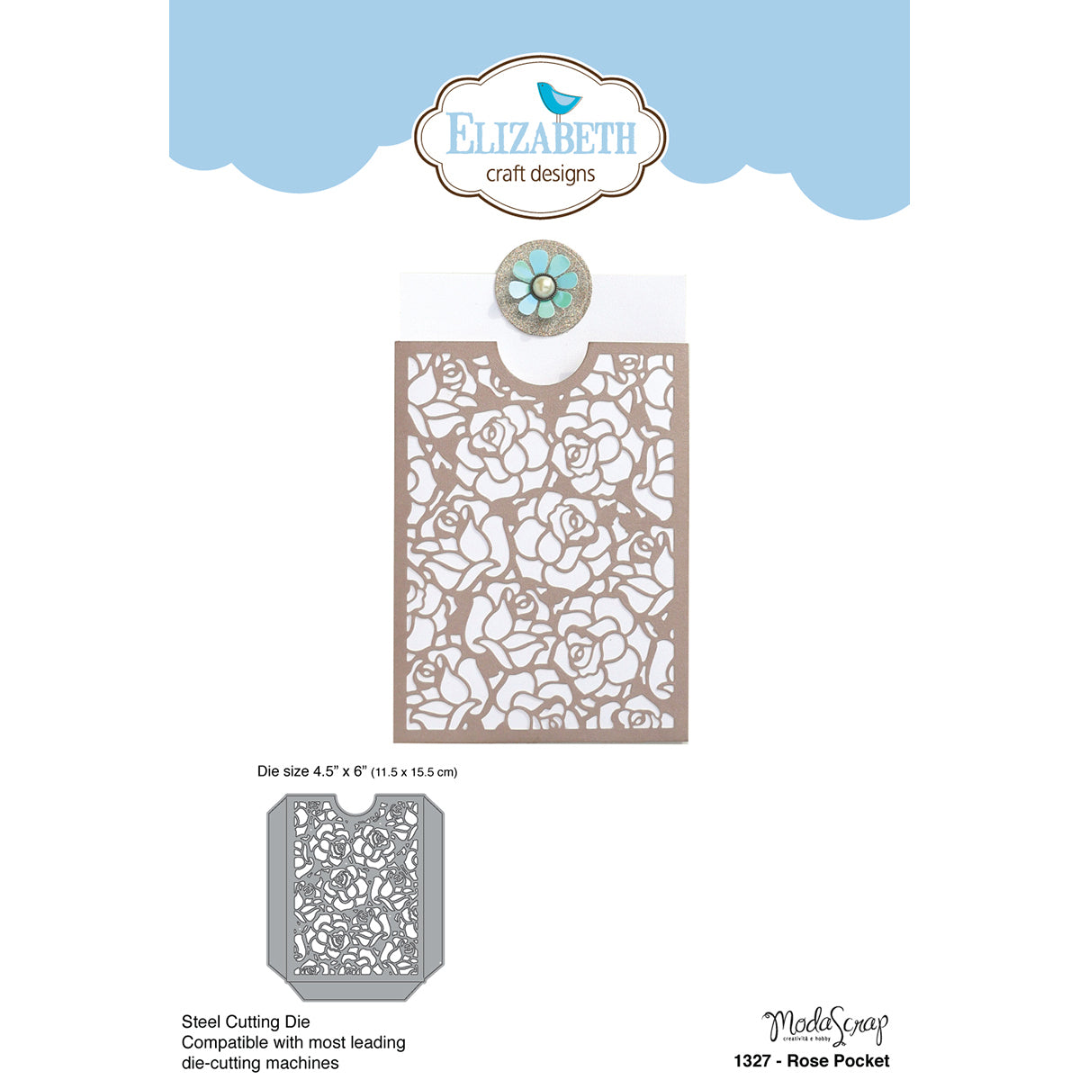 Elizabeth Craft Designs Elizabeth Craft Metal Die By ModaScrap Designs - Rose Pocket, 4.5"X6"