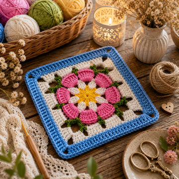 Crochet Square Motif PDF Pattern + Video Tutorial | Granny Square Blanket Block