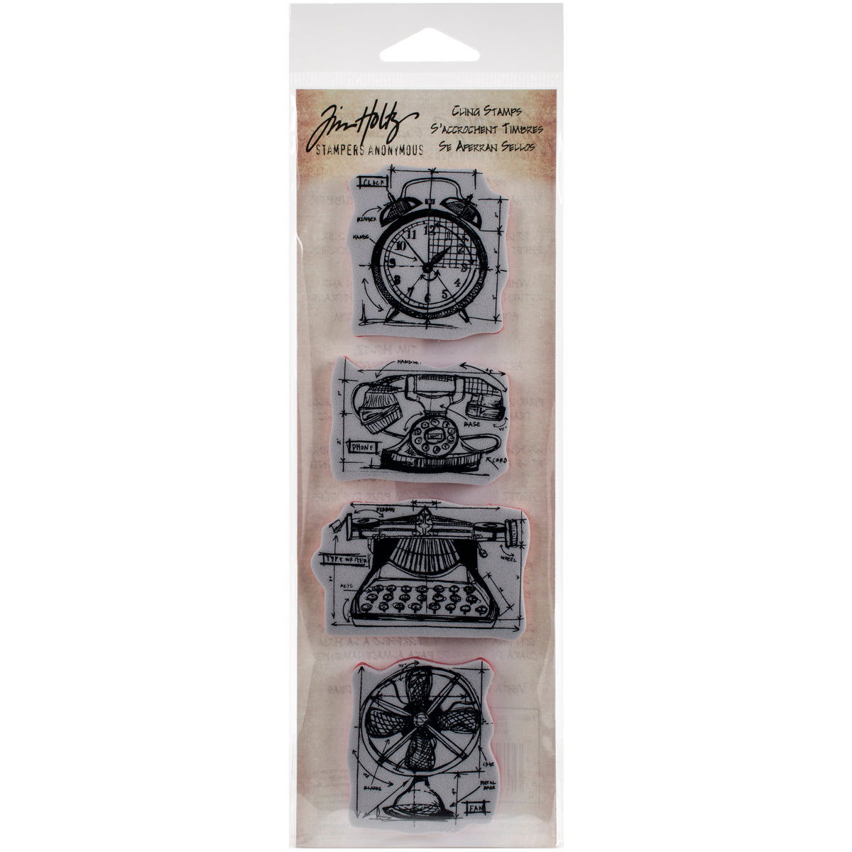 Stampers Anonymous Tim Holtz Mini Blueprints Strip Cling Stamps 3"X10" - Vintage