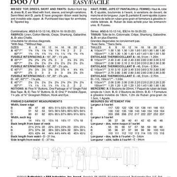 Butterick Misses' Top, Dress, Skirt and Pants B6670 - Sewing Pattern