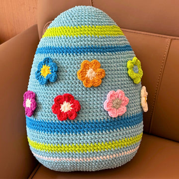 Easter Colorful Egg Pillow Stripes Flowers No Sew
