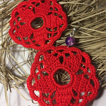 73. Red floral earrings