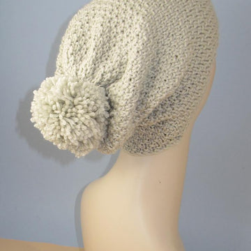Chunky Big Bobble Double Moss Stitch Slouch Hat