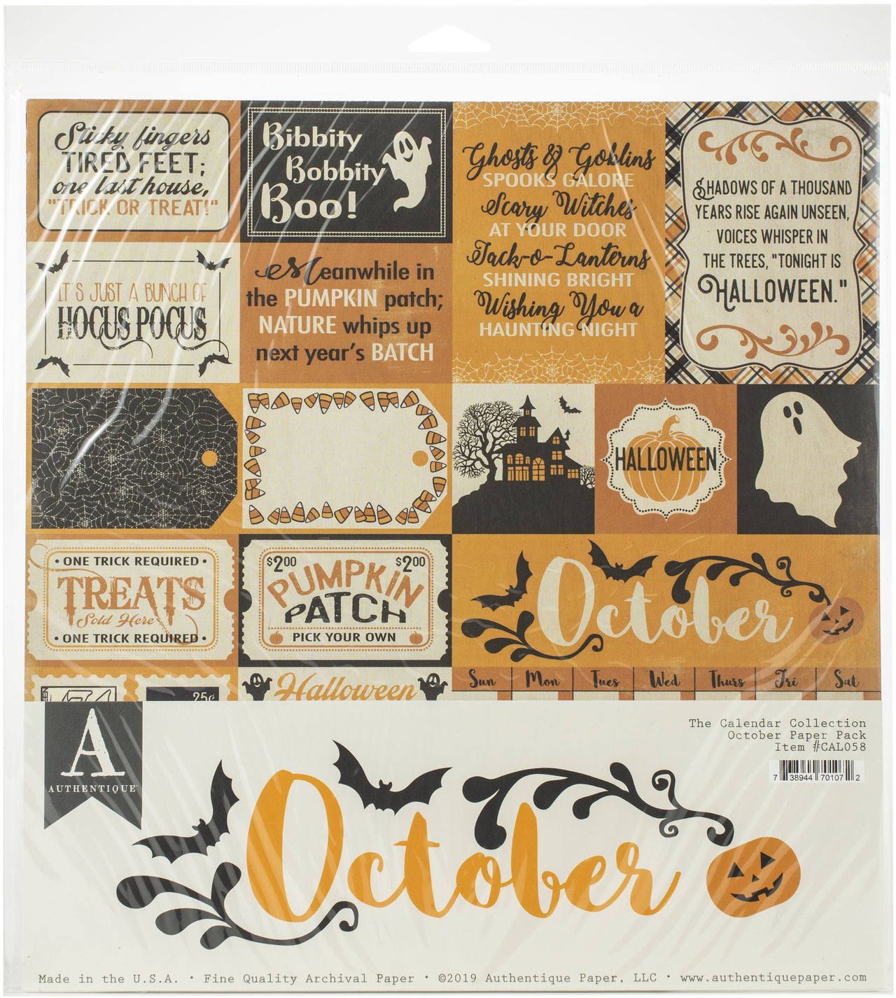 Authentique Paper Authentique Double-Sided Cardstock Pack 12"X12" 11/Pkg - October, 3 Designs/3 Each + 2 Solids