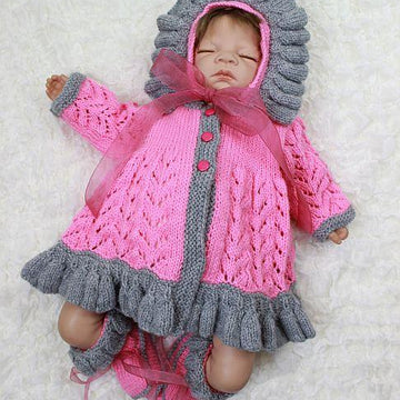 Knitting Pattern For Ruffled Edged Matinee Jacket, Bootees & Bonnet #188