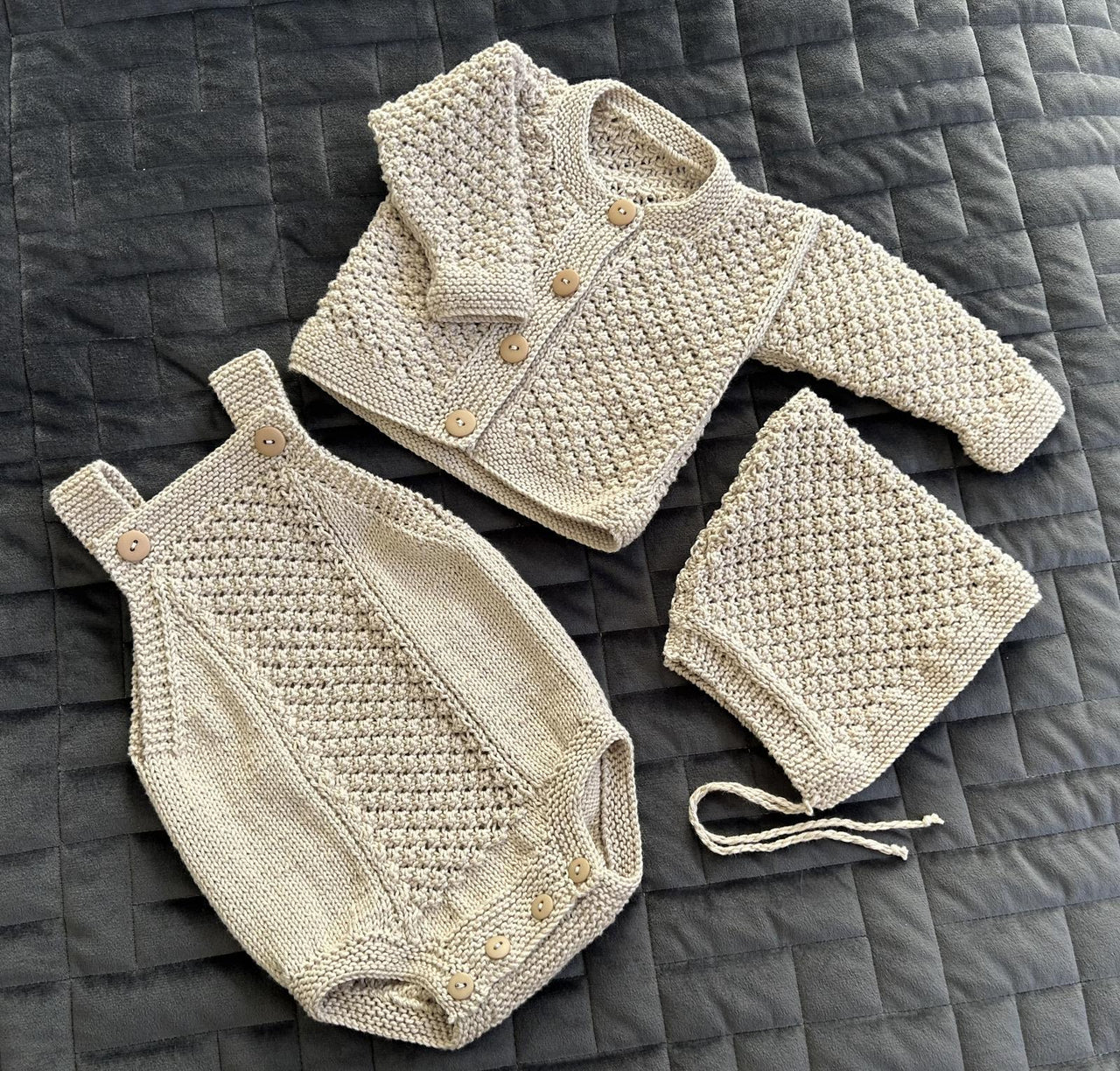 Little Bubbles Cardigan, Rompers and Bonnet