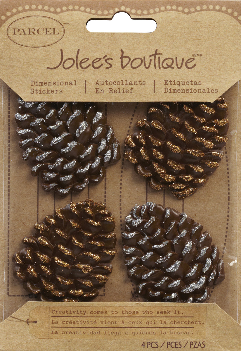 Jolee's Boutique Dimensional Stickers - Glittered Edge Pinecones