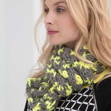 Neon Cabled Scarf in Lion Brand Wool-Ease Thick & Quick - L32386