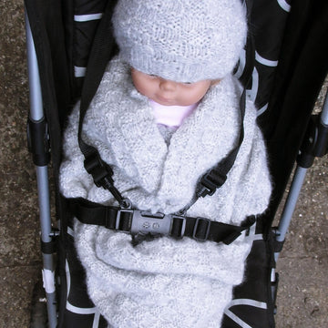Hat and cocoon set in basket weave, with scarf