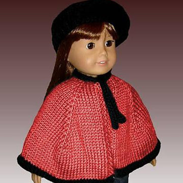 Knitting pattern. Fits American Girl Doll. Cape and Beret, 18 inch
