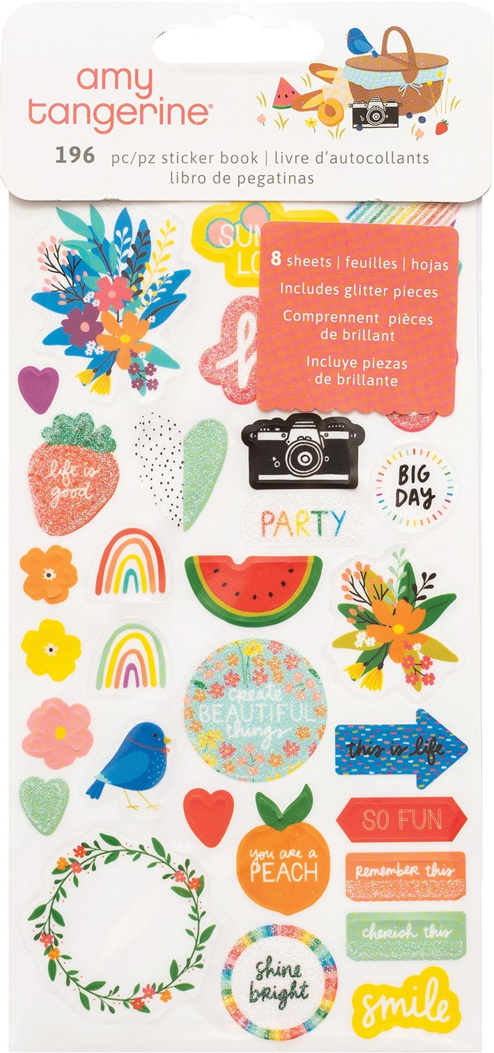 American Crafts Amy Tan Picnic In The Park Sticker Book - Icon & Phrase W/Glitter Accents 196/Pkg