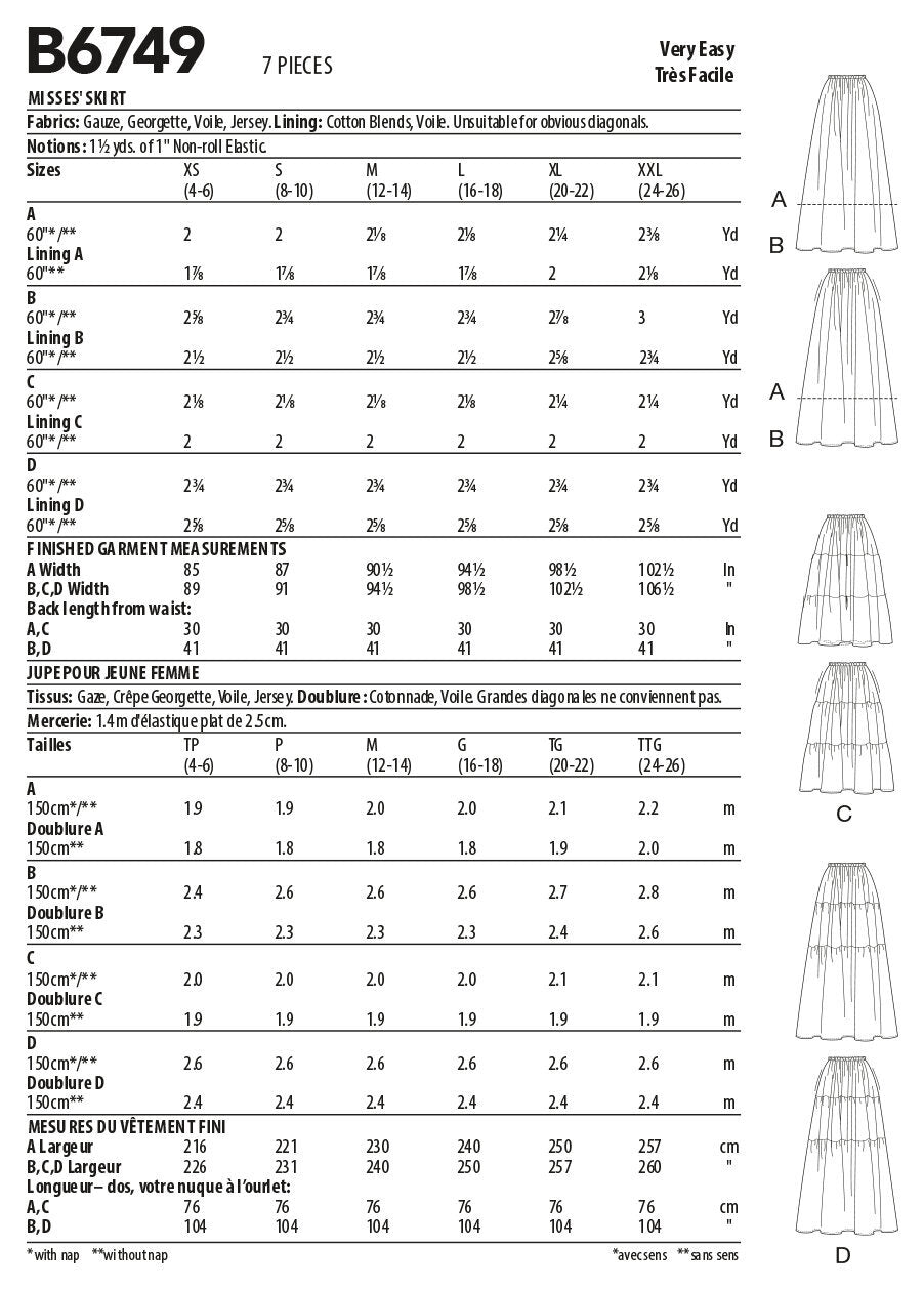 Butterick Misses' Gathered-Waist Skirts B6749 - Sewing Pattern