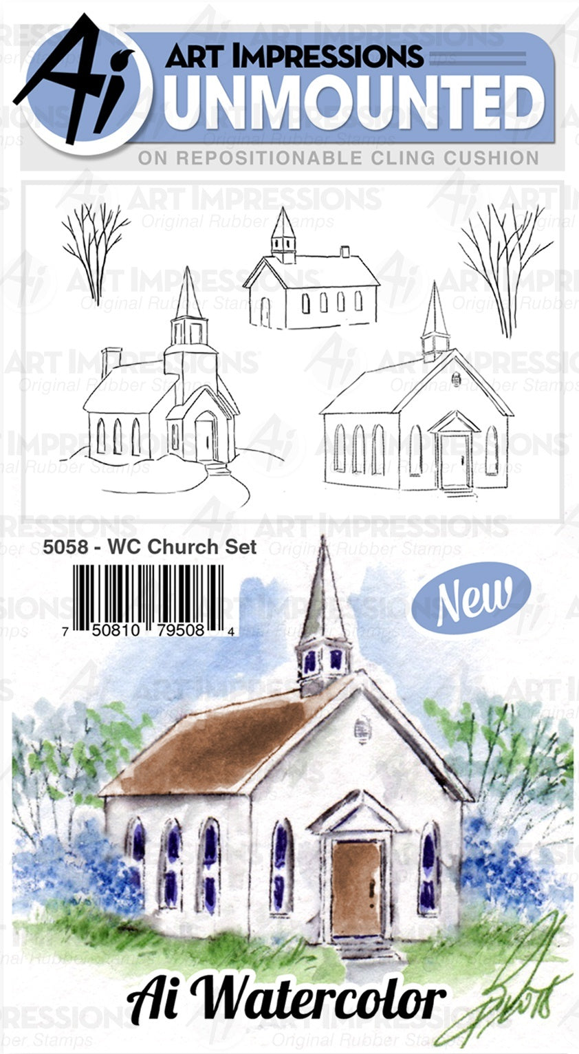 Art Impressions Watercolor Cling Rubber Stamps - Church
