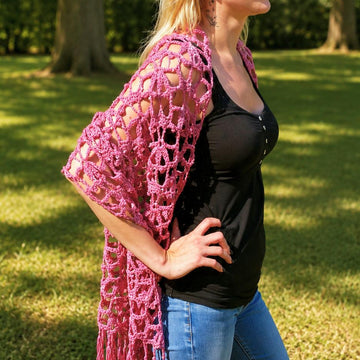 Crochet Pattern Shawl Pink Poison | Floral Crochet Stole | Fringe Wrap PDF