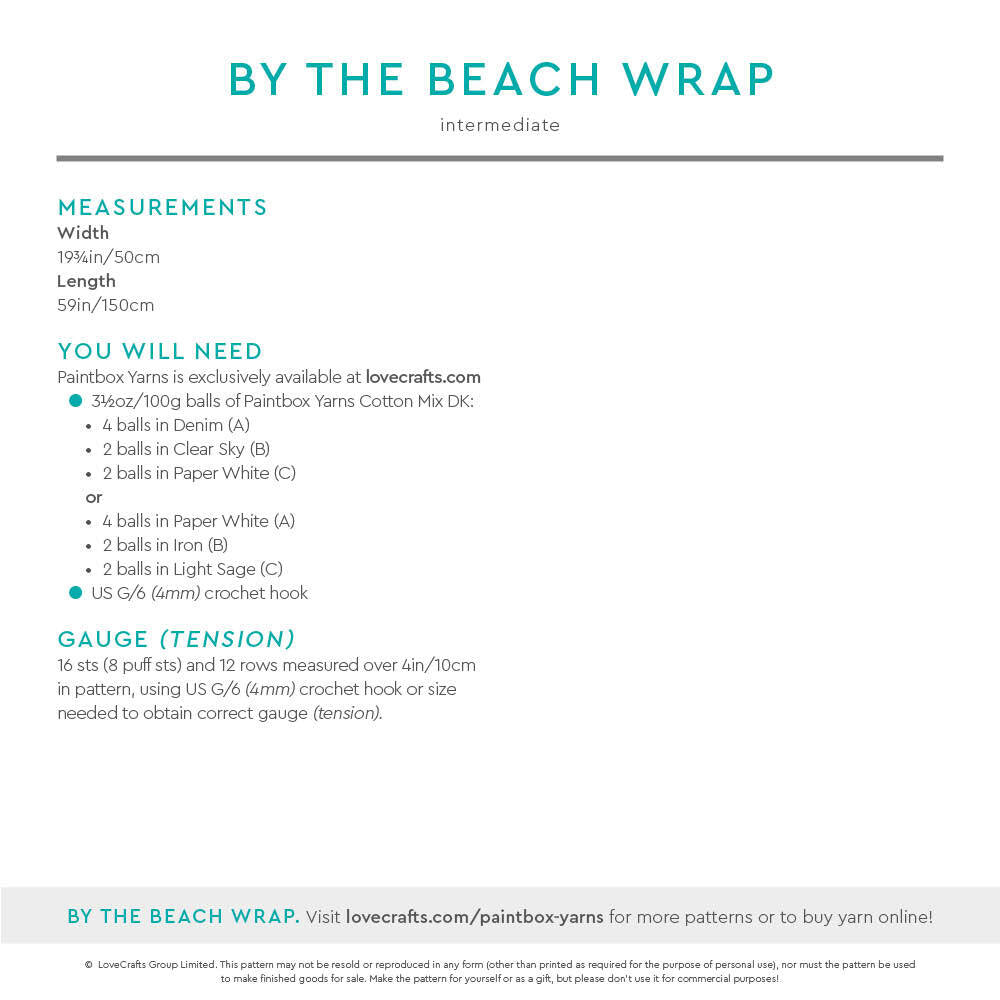By The Beach Wrap - Free Shawl Crochet Pattern for Women in Paintbox Yarns Cotton Mix DK by Paintbox Yarns