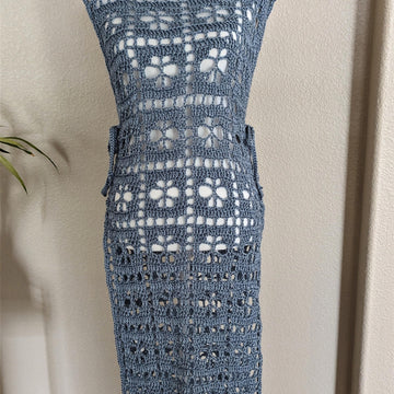 Light Blue Crochet Floral Dress