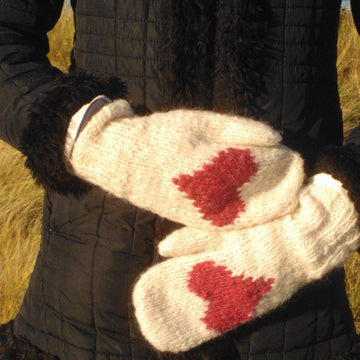 Knitted heart hat, cowl and mittens
