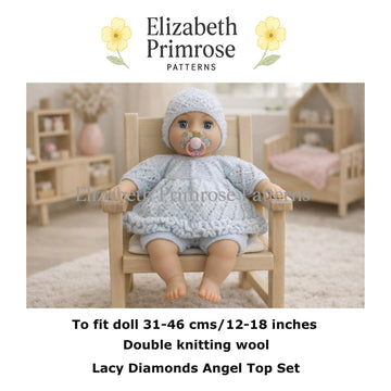 Lacy Diamonds Doll Angel Top Set Knitting Pattern P58 – Elizabeth Primrose Patterns