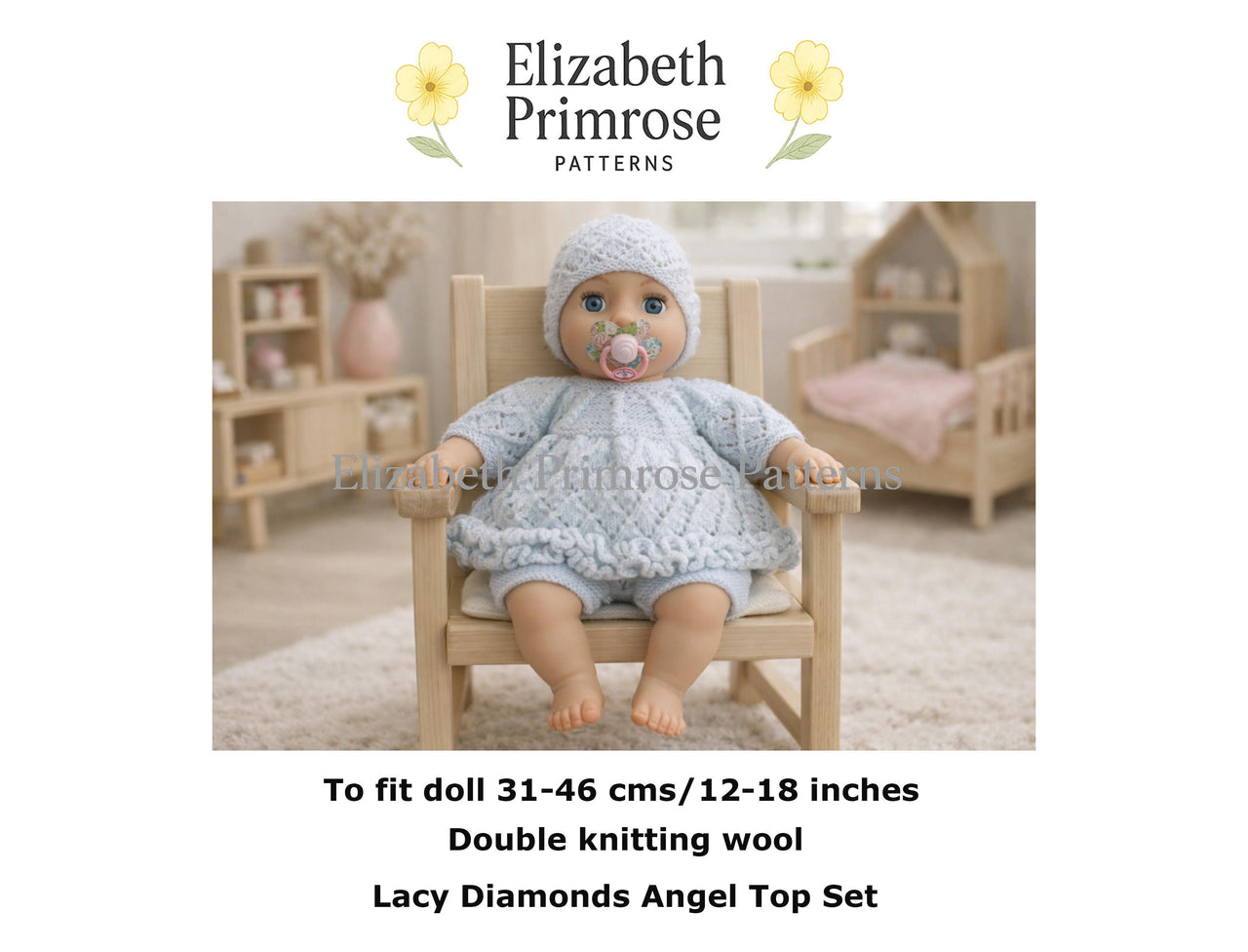 Lacy Diamonds Doll Angel Top Set Knitting Pattern P58 – Elizabeth Primrose Patterns