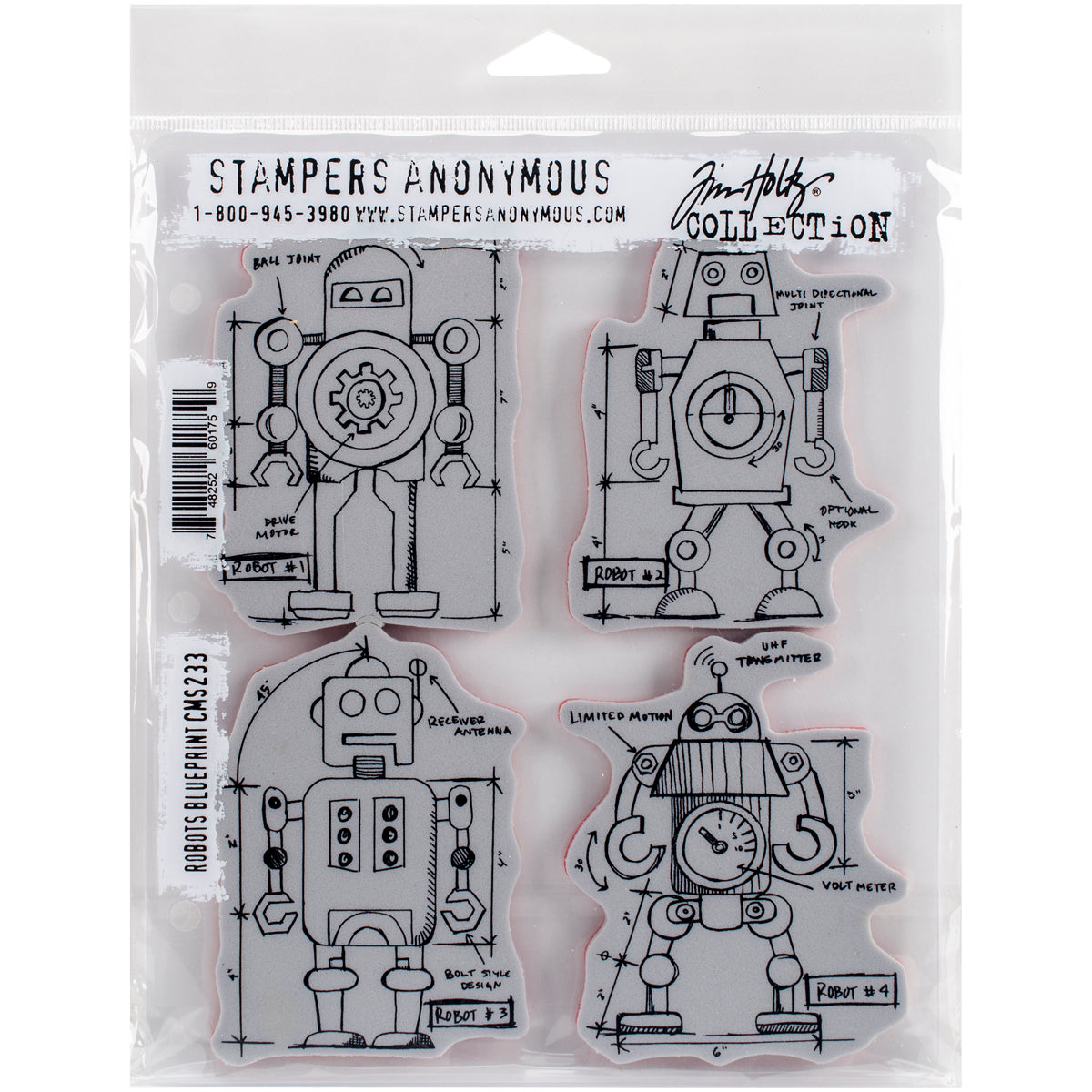 Stampers Anonymous Tim Holtz Cling Stamps 7"X8.5" - Robots Blueprint