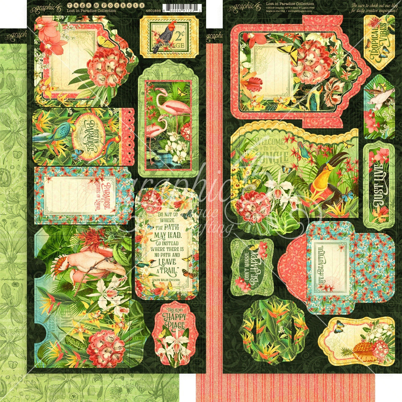 Graphic 45 Lost In Paradise Cardstock Die-Cuts 6"X12" Sheets 2/Pkg - Tags & Pockets