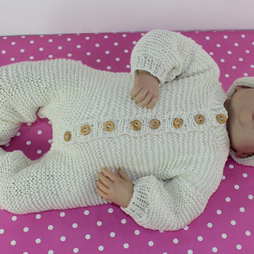 Baby Romper Suit Booties and Beanie Hat