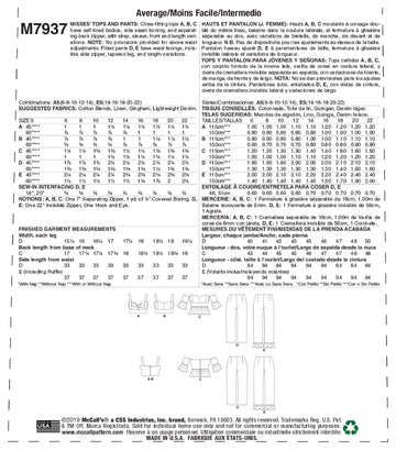 McCall's Misses' Tops and Pants M7937 - Sewing Pattern