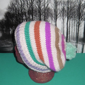 Chunky Stripe Bobble Slouch Hat