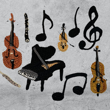 Music instrument crochet applique pattern
