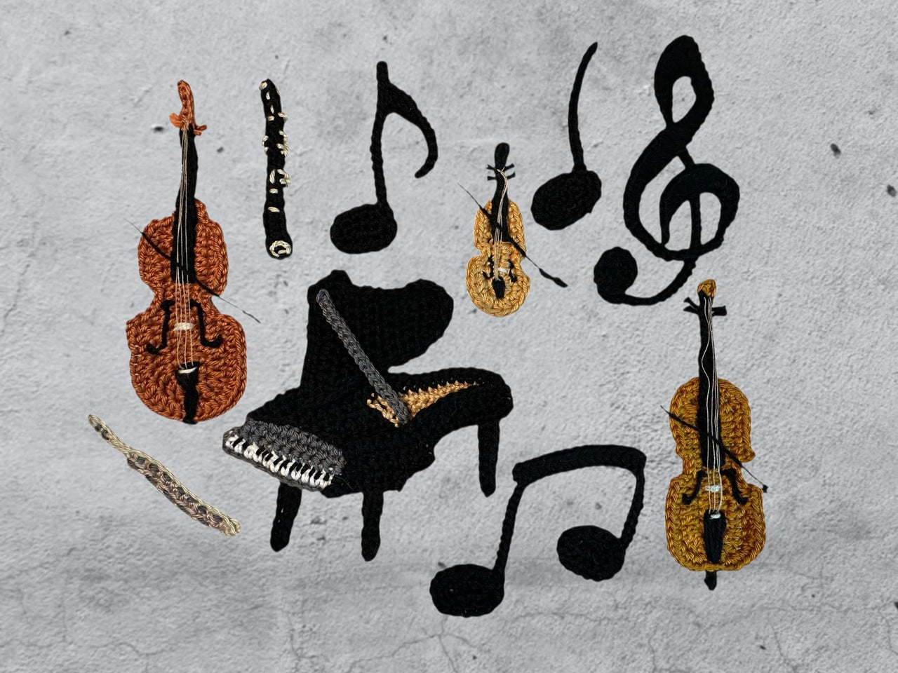 Music instrument crochet applique pattern