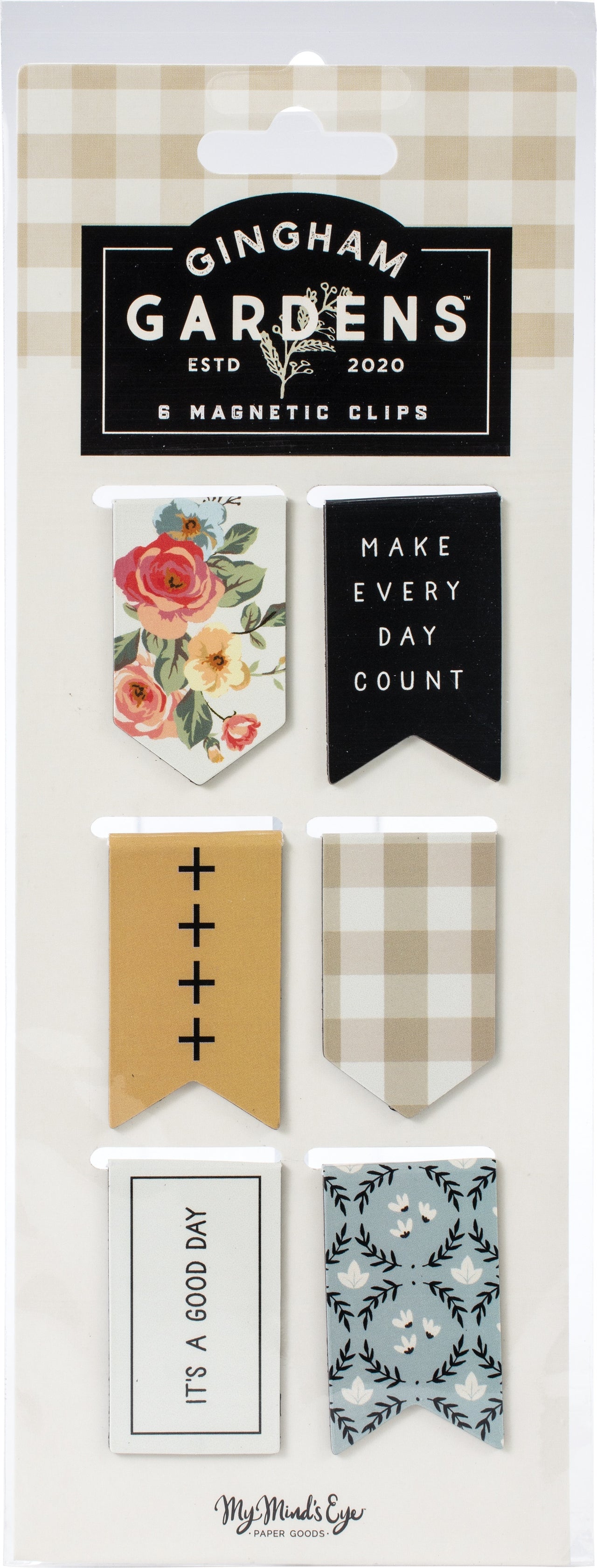 My Minds Eye Gingham Gardens Magnetic Clips 6/Pkg - 621494
