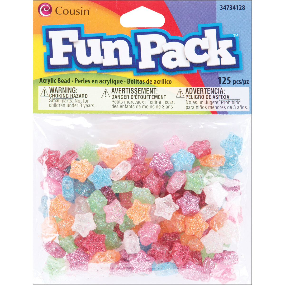 Cousin Fun Pack Acrylic Star Beads 125/Pkg - Assorted Glitter