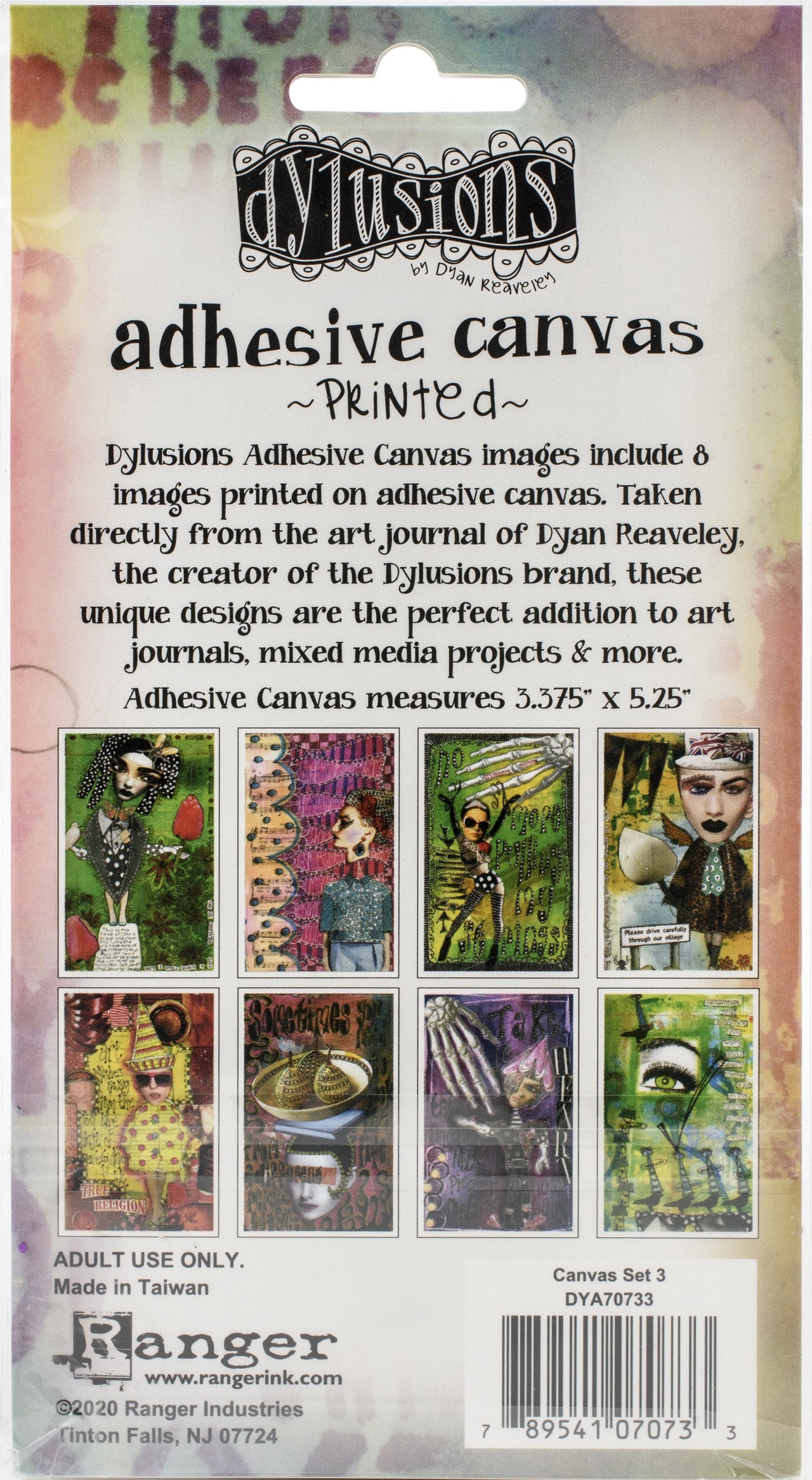Ranger Dyan Reaveley's Dylusions Adhesive Canvas 3.375"X5.25" 8/Pkg - Set #3
