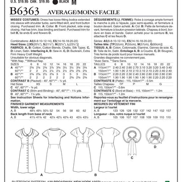 Butterick Misses' Button-Front, Flutter Sleeve Dresses and Sun Hat B6363 - Sewing Pattern