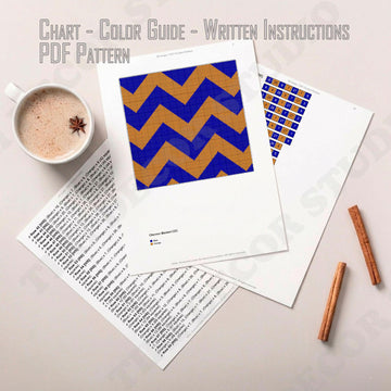 C2C CROCHET PATTERN Chevron Blue Orange Blanket Geometric ZigZag Throw 47x47 53x53 inch