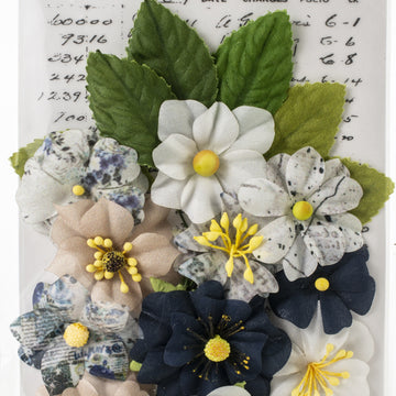 Prima Marketing Fabric Flowers - Emerson/Georgia Blues, 18/Pkg