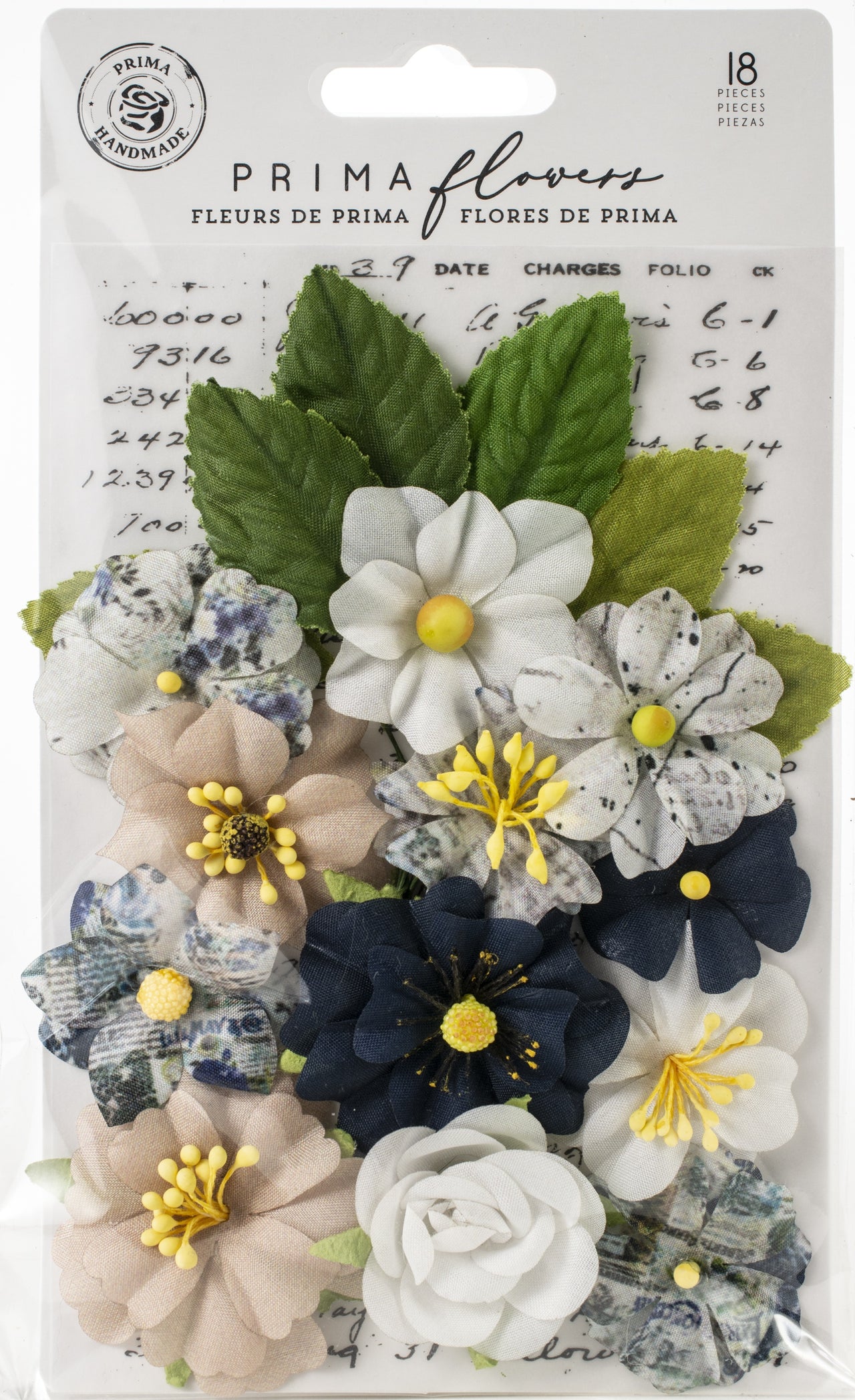 Prima Marketing Fabric Flowers - Emerson/Georgia Blues, 18/Pkg