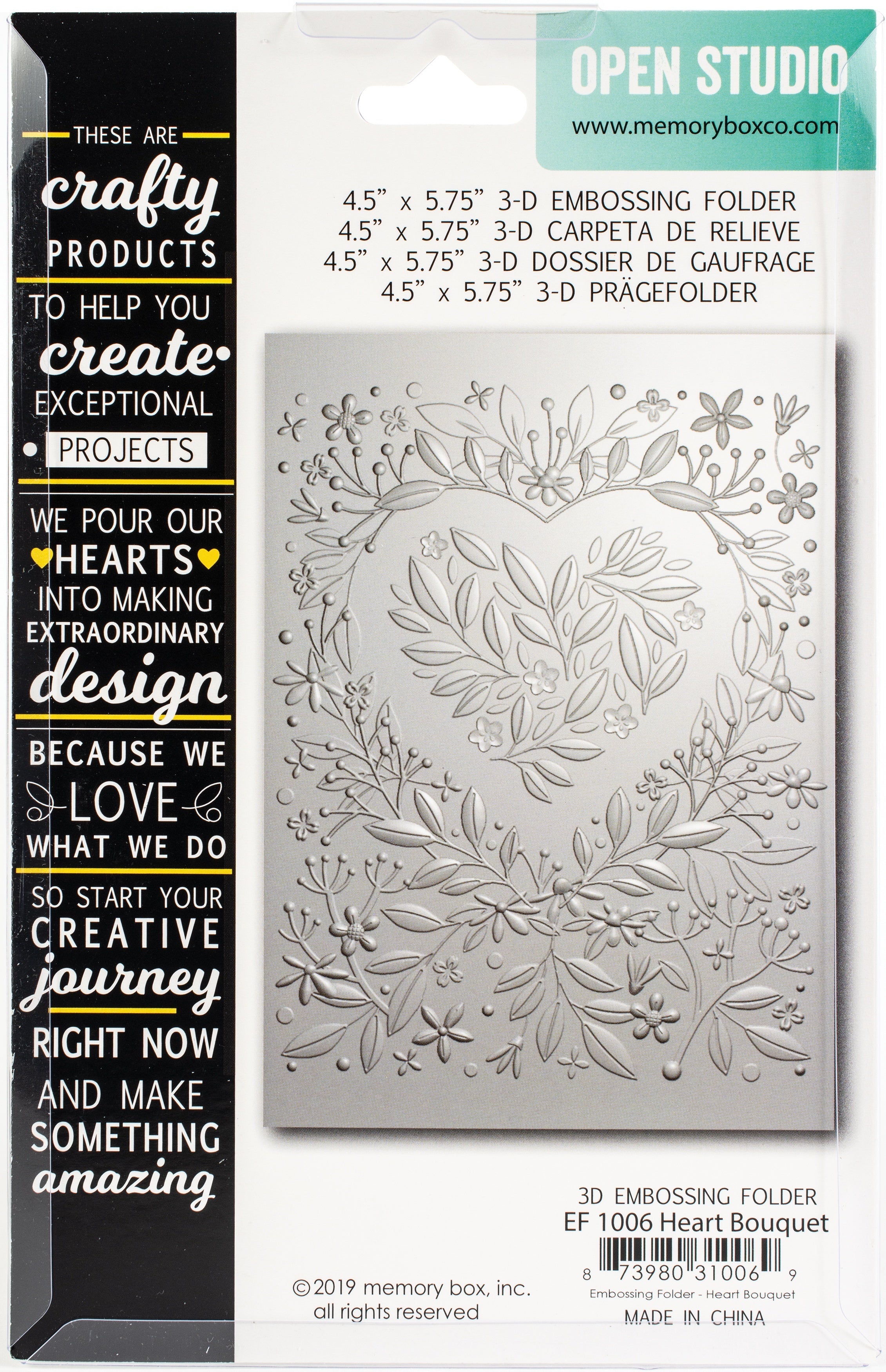 Memory Box 3D Embossing Folder 4.5"X5.75" - Heart Bouquet