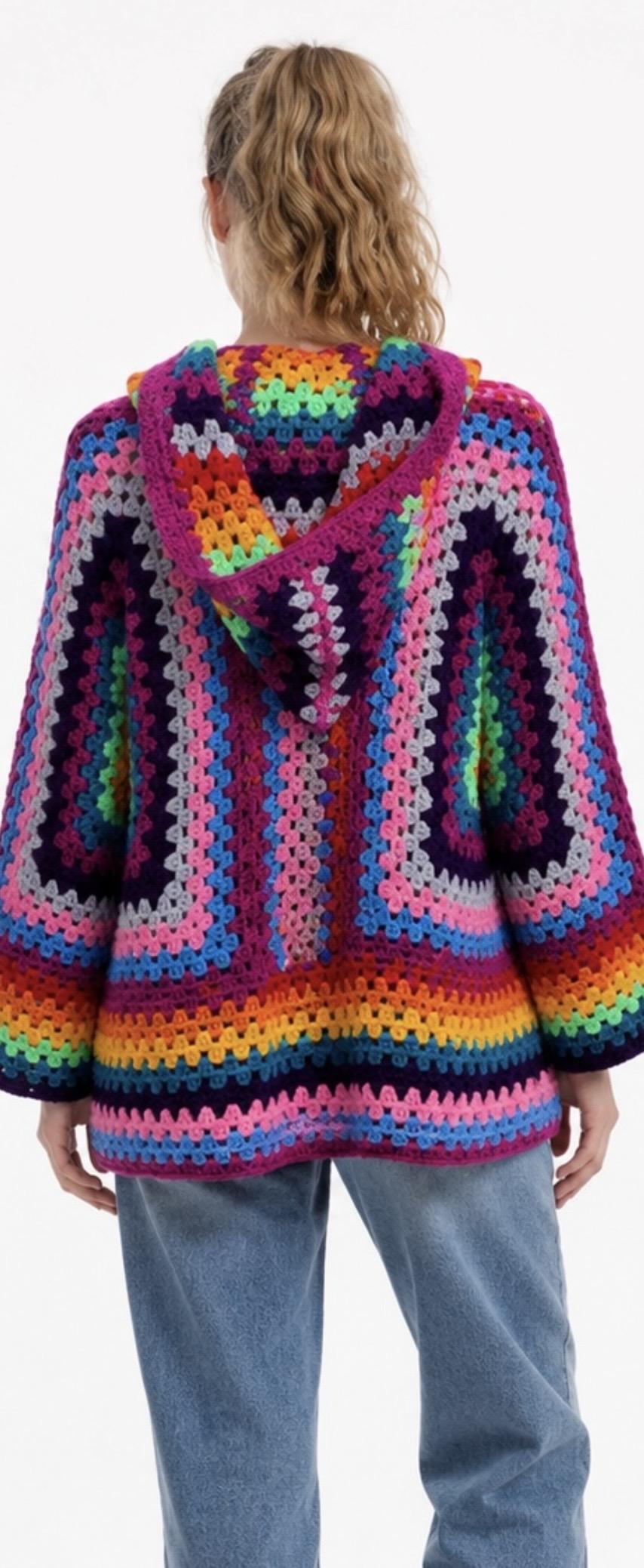 Hexagon Granny Square Crochet Hoodie Cardigan