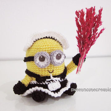Amigurumi Frenchie the 2 eyed Minion in a French Maid Outfit