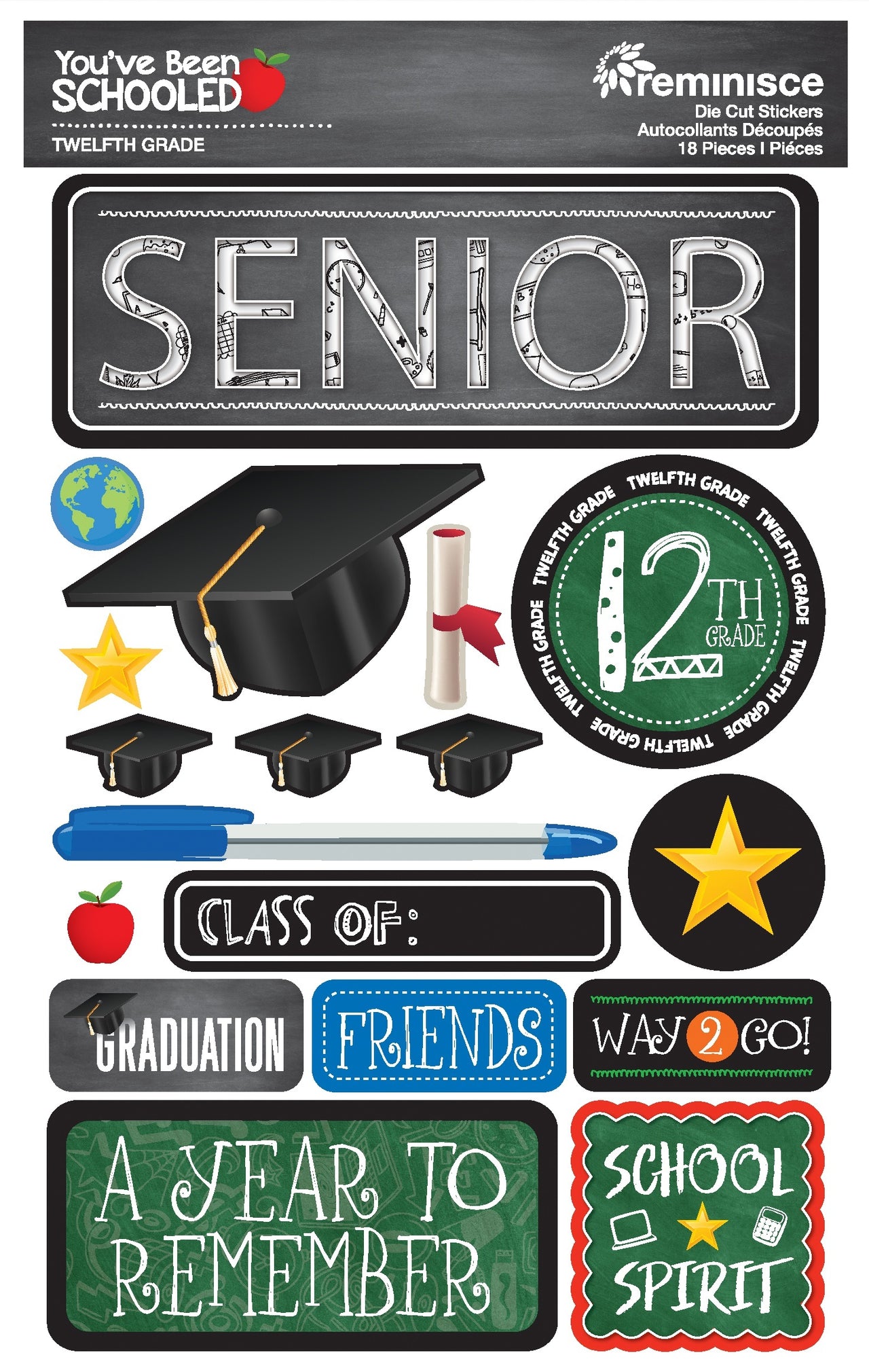 Reminisce You've Been Schooled 3D Dimensional Stickers - 12th Grade