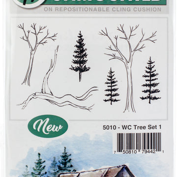 Art Impressions Watercolor Cling Rubber Stamps - Tree Set 1