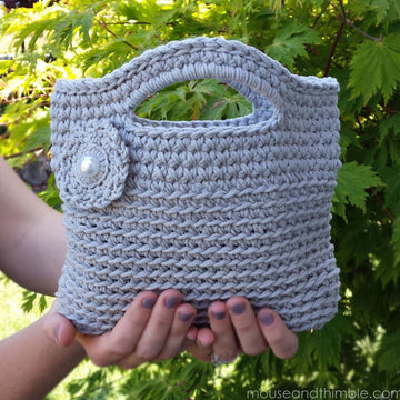 Stone Cotton Purse with Button Flower 2320
