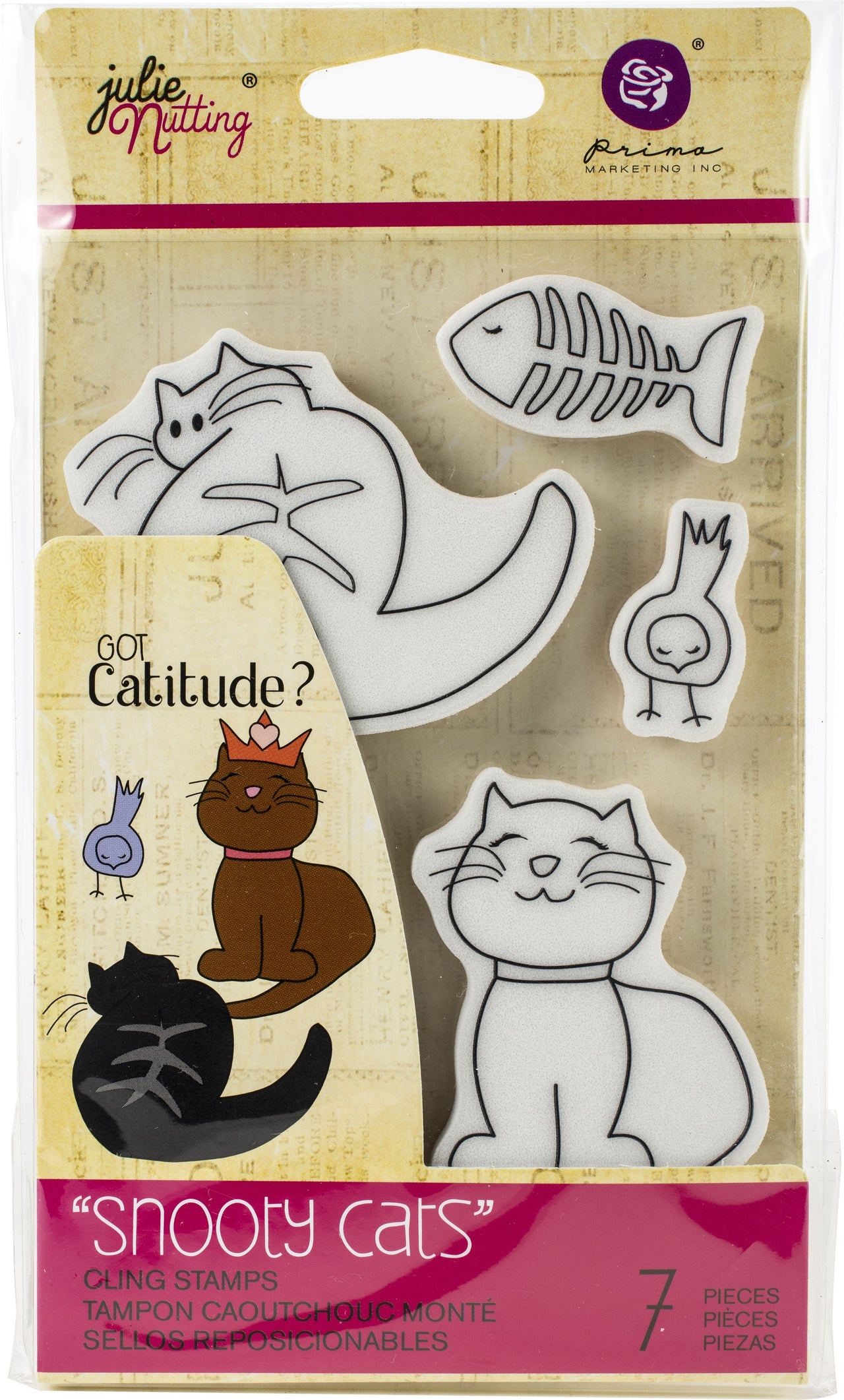 Prima Marketing Julie Nutting Mixed Media Cling Rubber Stamp - Snooty Cats