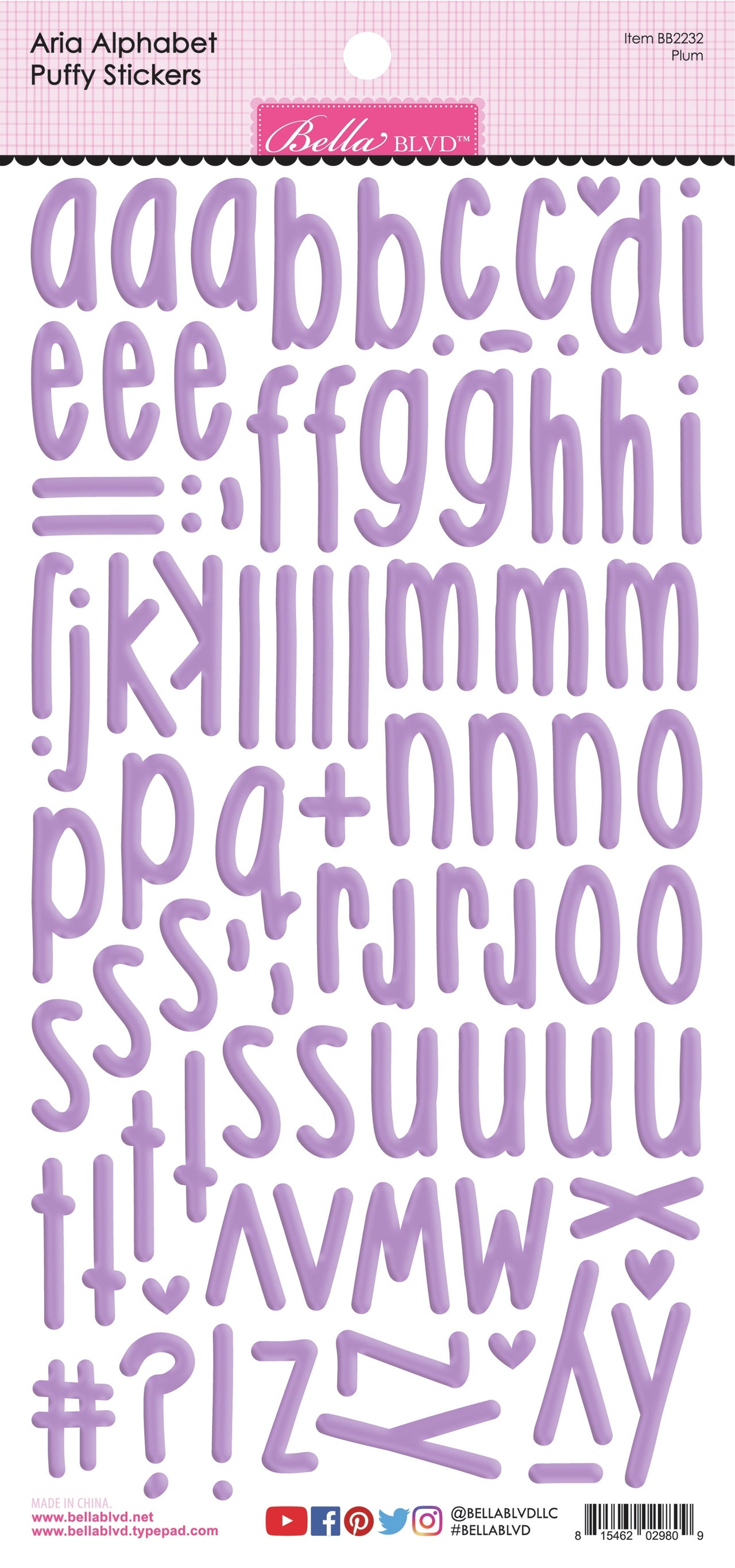 Doodlebug Aria Alpha Puffy Stickers - Plum