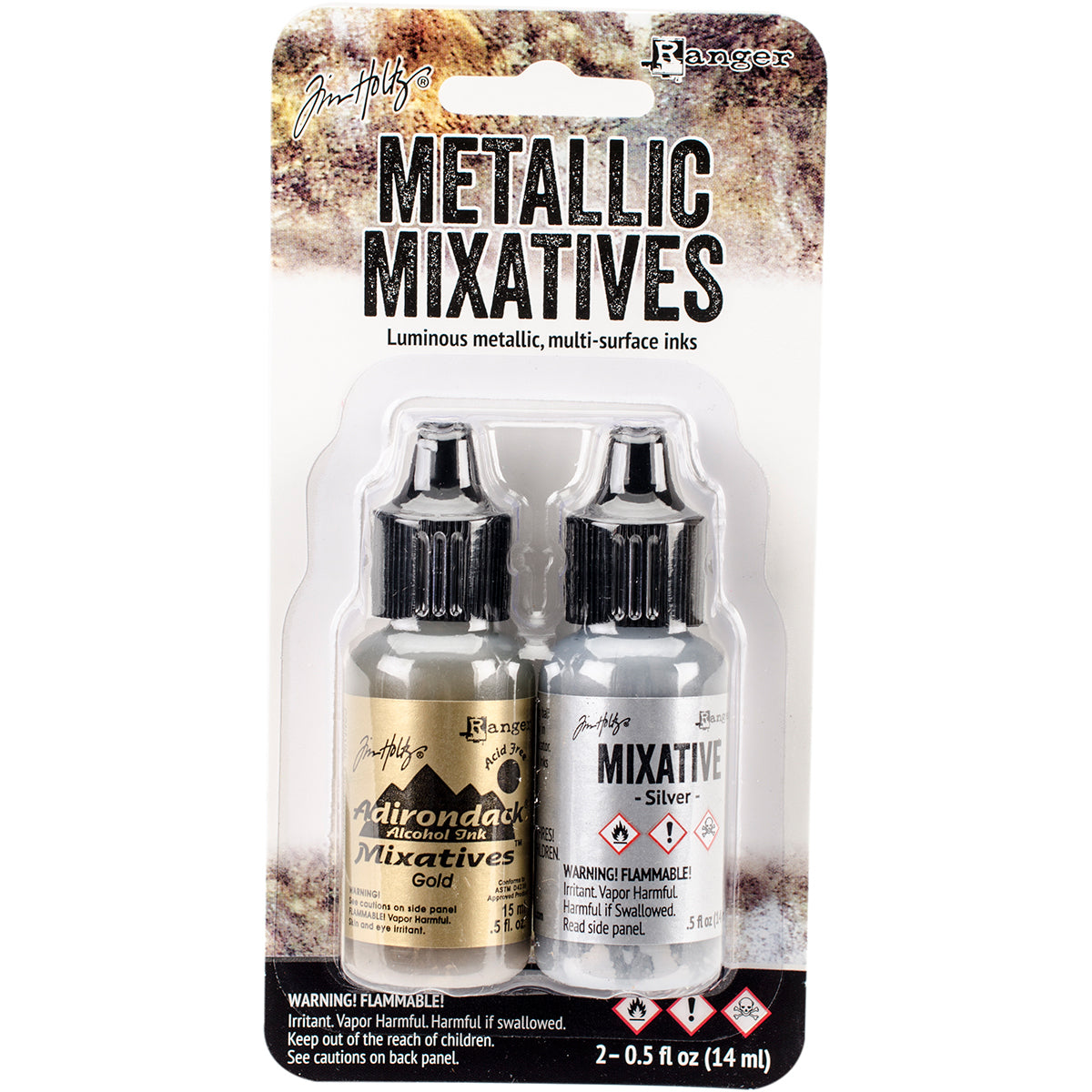 Ranger Tim Holtz Alcohol Ink Metallic Mixatives .5oz 2/Pkg - Gold & Silver