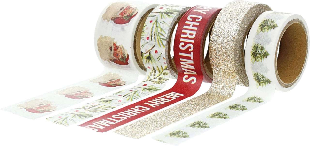 Teresa Collins Washi Tape Tube 5/Pkg - Christmas Story Santa