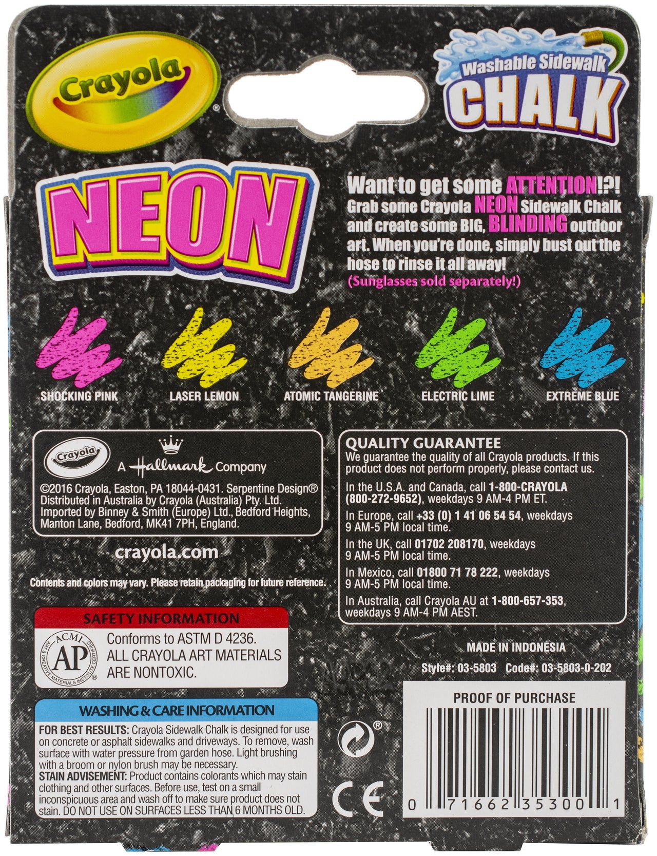 Crayola Special FX Neon Sidewalk Chalk - 5/Pkg