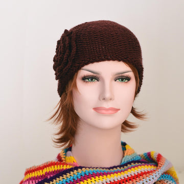 Malin knit hat with crochet flower